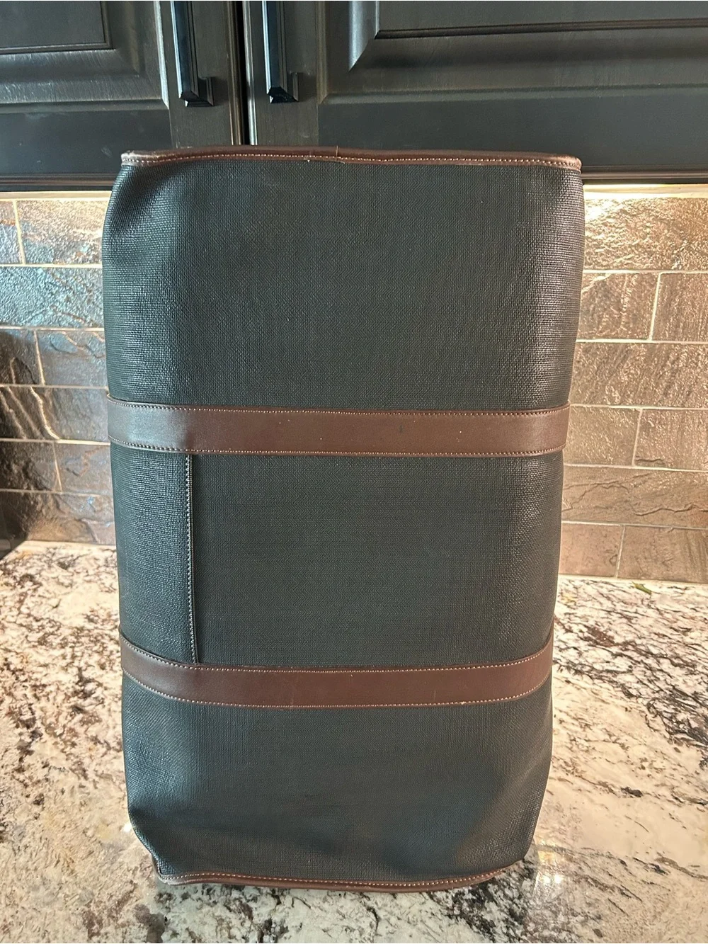 Dunhill Black Duffel with Brown Leather Trim and Gold Accents